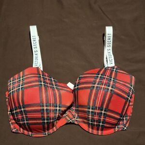 Victoria's Secret Logo StrapsT-shirt Lightly Lined Full Coverage 34DD Plaid Bra